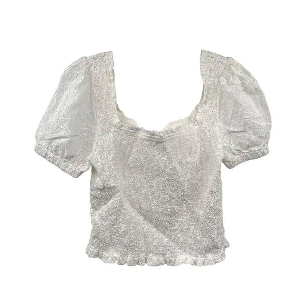 ASTR The Label Womens Eyelet Lace Crop Top Off Shoulder Ivory Size Medium - Picture 1 of 7